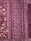 Chanderi fancy saree purple color allover prints & zari border with rich pallu and printed blouse