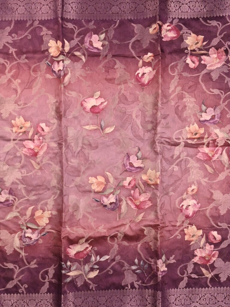 Chanderi fancy saree purple color allover prints & zari border with rich pallu and printed blouse