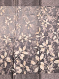 Chanderi fancy saree grey color allover prints & zari border with rich pallu and printed blouse