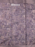 Chanderi fancy saree grey color allover prints & zari border with rich pallu and printed blouse