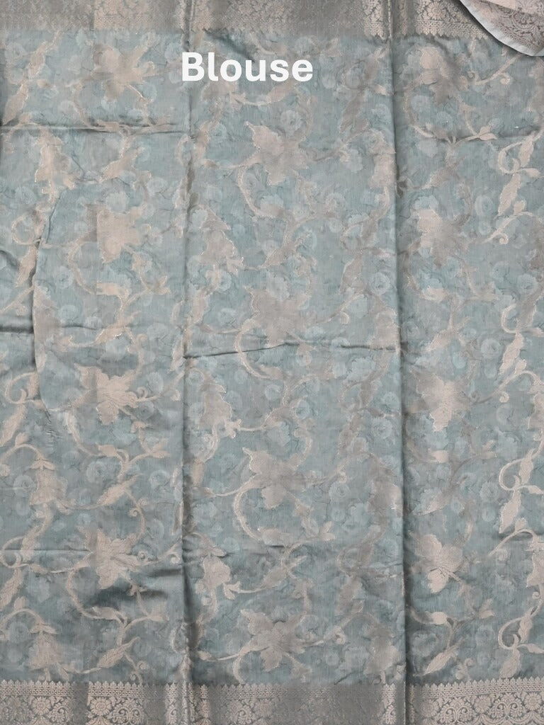 Chanderi fancy saree light blue color allover prints & zari border with rich pallu and printed blouse