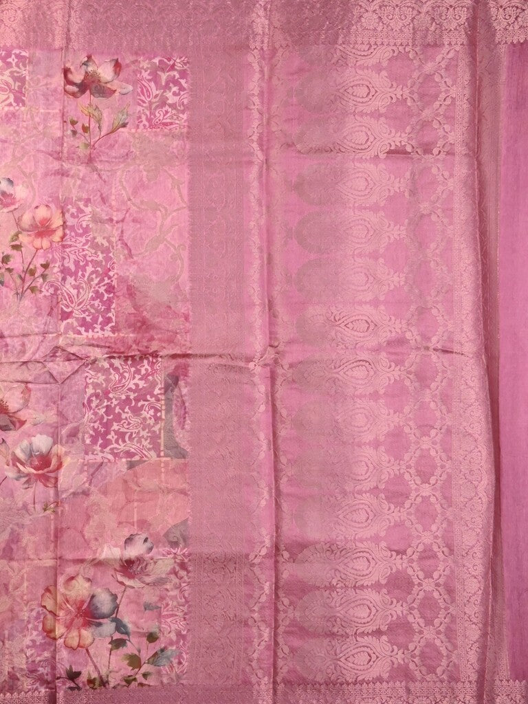 Chanderi fancy saree light pink color allover prints & zari border with rich pallu and printed blouse