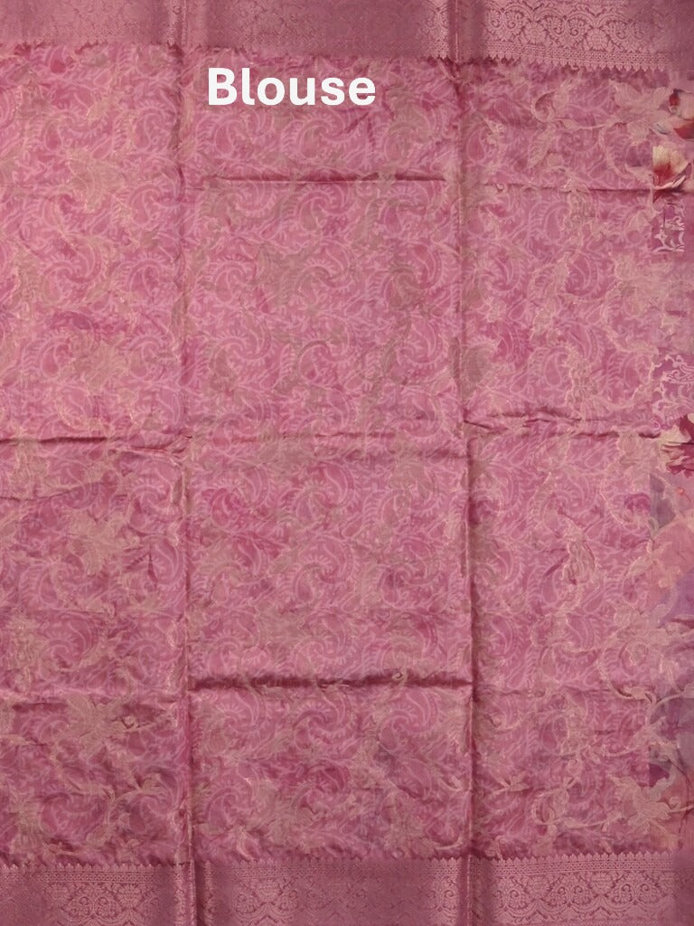 Chanderi fancy saree light pink color allover prints & zari border with rich pallu and printed blouse