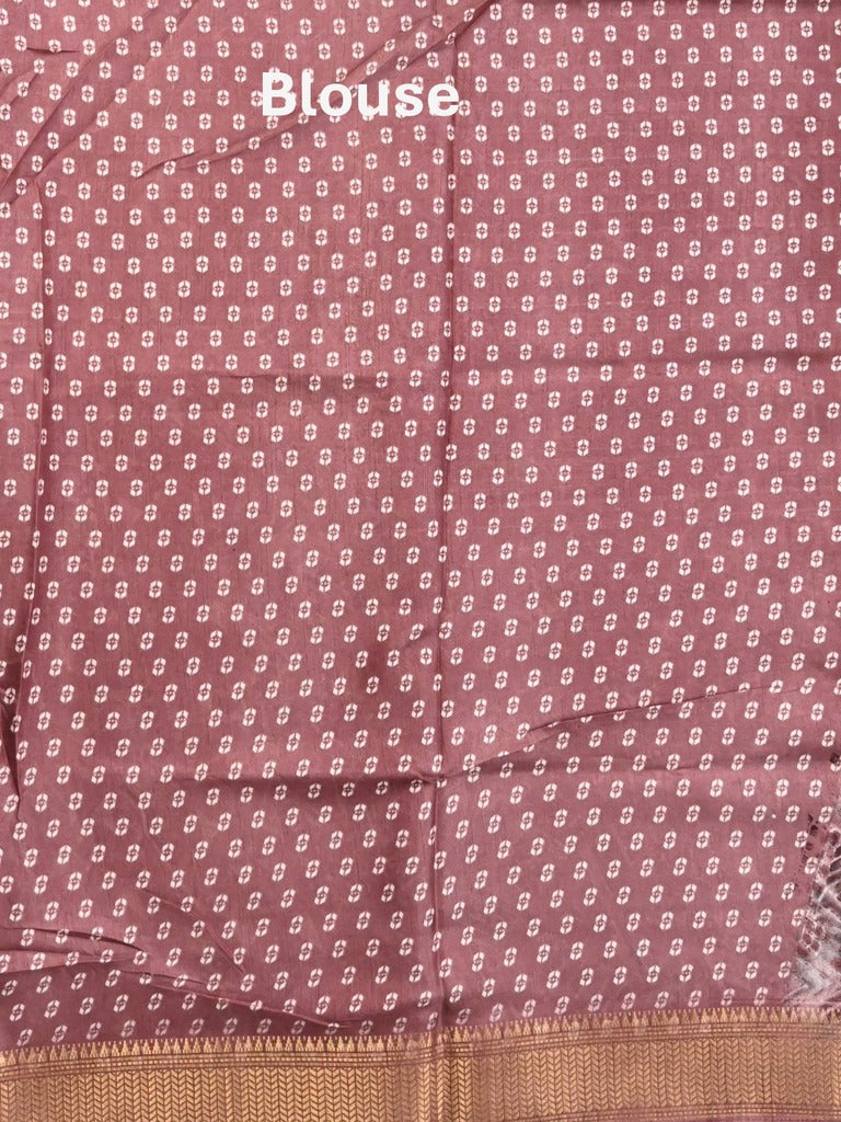 Dola silk fancy saree white and purple color allover prints & zari border with printed pallu and printed blouse