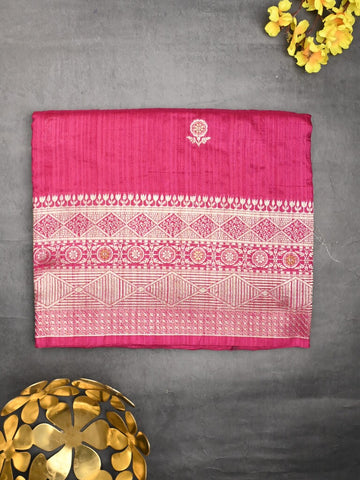 Jute sik fancy saree pink color allover zari motifs & zari border with rich pallu and attached blouse