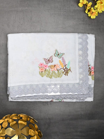 Kota fancy saree pastel grey color allover embroidery & fancy border with printed pallu and printed blouse