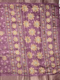 Dola silk fancy saree purple color allover prints & zari border with printed pallu and printed blouse