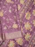 Dola silk fancy saree purple color allover prints & zari border with printed pallu and printed blouse