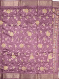 Dola silk fancy saree purple color allover prints & zari border with printed pallu and printed blouse