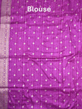 Jute sik fancy saree purple color allover zari motifs & zari border with rich pallu and attached blouse