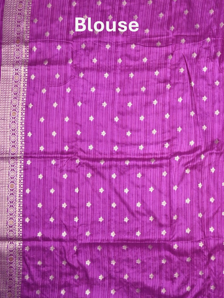 Jute sik fancy saree purple color allover zari motifs & zari border with rich pallu and attached blouse