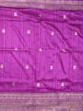 Jute sik fancy saree purple color allover zari motifs & zari border with rich pallu and attached blouse
