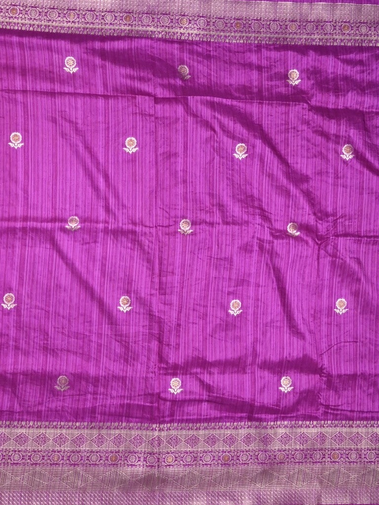 Jute sik fancy saree purple color allover zari motifs & zari border with rich pallu and attached blouse