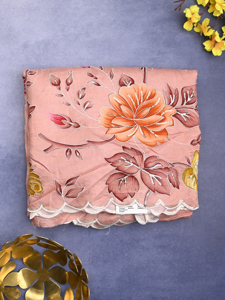 Dola silk fancy saree baby pink color allover prints, sequence work & cutwork border with running pallu