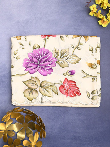 Dola silk fancy saree light cream color allover prints, sequence work & cutwork border with running pallu