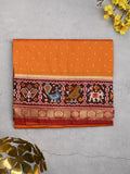 Banaras pattu saree orange color allover zari motifs & paithani border with paithani pallu and contrast blouse