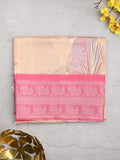 Mangalagiri fancy saree light peach color allover prints & zari border with short pallu and contrast plain blouse