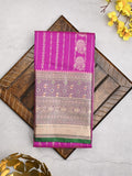 Banaras fancy saree purple color allover zari motifs & zari border with rich contrast pallu and plain blouse