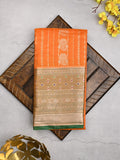 Banaras fancy saree orange color allover zari motifs & zari border with rich contrast pallu and plain blouse