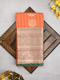 Banaras fancy saree orange color allover zari motifs & zari border with rich contrast pallu and plain blouse