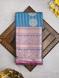 Banaras fancy saree sky blue color allover zari motifs & zari border with rich contrast pallu and plain blouse