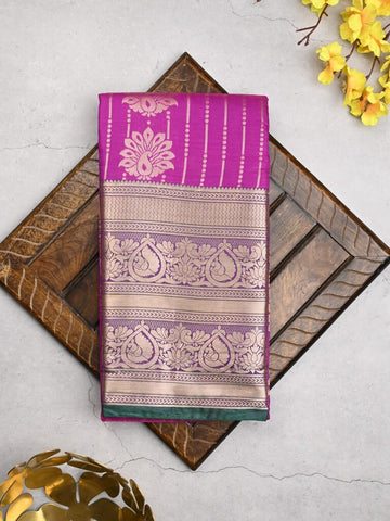 Banaras fancy saree purple color allover zari motifs & zari border with rich contrast pallu and plain blouse