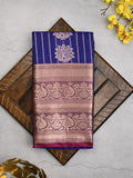 Banaras fancy saree royal blue color allover zari motifs & zari border with rich contrast pallu and plain blouse
