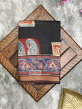 Maheshwari fancy saree black color allover prints & printed zari border with printed pallu and contrast blouse