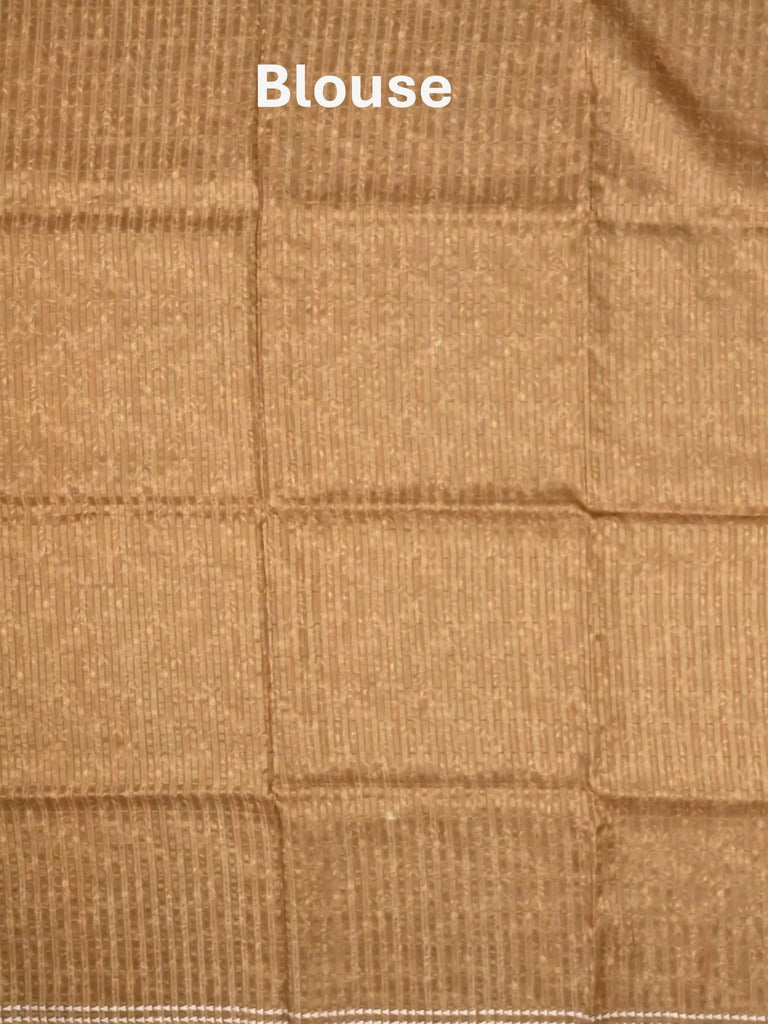 Tussar fancy saree dark beige color allover checks & prints with contrast pallu and printed blouse