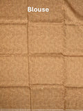 Tussar fancy saree dark beige color allover checks & prints with contrast pallu and printed blouse