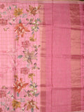 Tussar fancy saree baby pink color allover checks & prints with contrast pallu and printed blouse