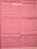 Tussar fancy saree baby pink color allover checks & prints with contrast pallu and printed blouse
