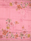 Tussar fancy saree baby pink color allover checks & prints with contrast pallu and printed blouse