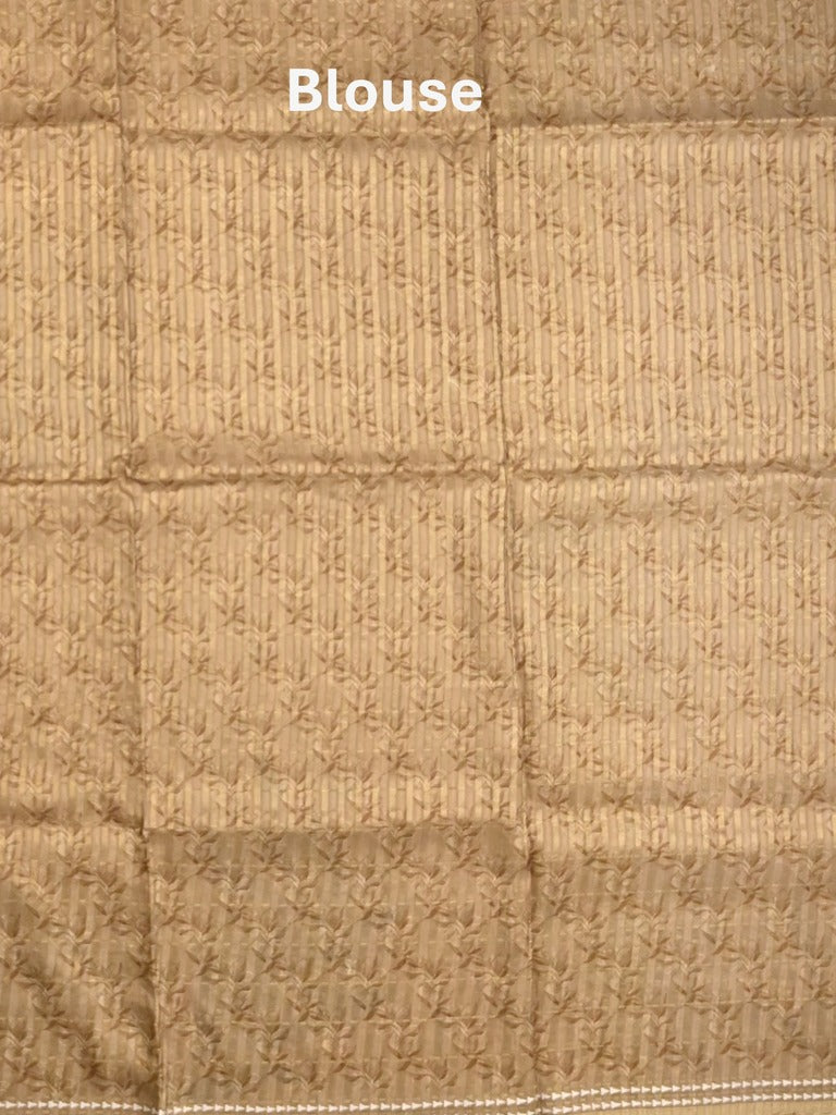 Tussar fancy saree cream color allover checks & prints with contrast pallu and printed blouse