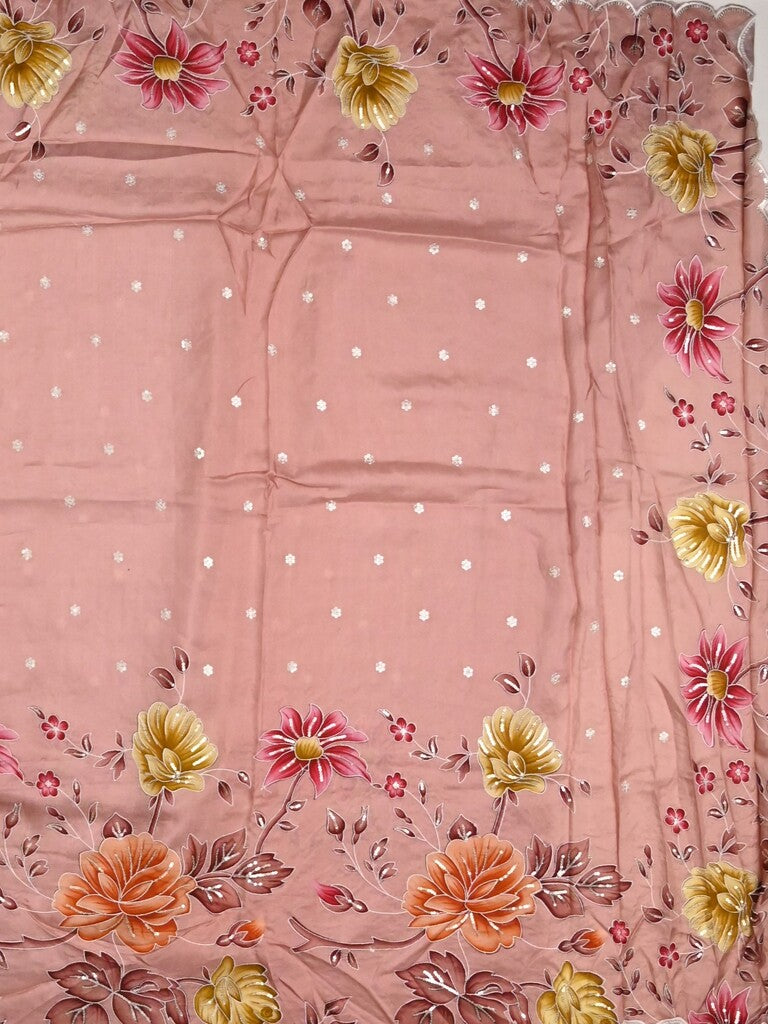 Dola silk fancy saree baby pink color allover prints, sequence work & cutwork border with running pallu