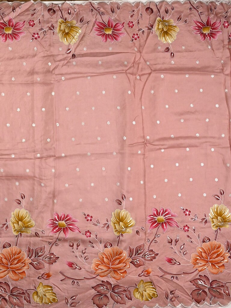 Dola silk fancy saree baby pink color allover prints, sequence work & cutwork border with running pallu