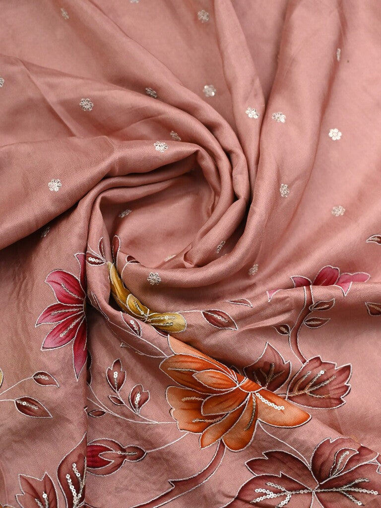 Dola silk fancy saree baby pink color allover prints, sequence work & cutwork border with running pallu