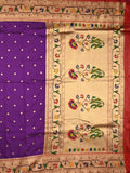 Banaras pattu saree violet color allover zari motifs & paithani border with paithani pallu and contrast blouse