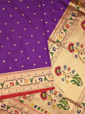 Banaras pattu saree violet color allover zari motifs & paithani border with paithani pallu and contrast blouse