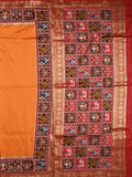 Banaras pattu saree orange color allover zari motifs & paithani border with paithani pallu and contrast blouse