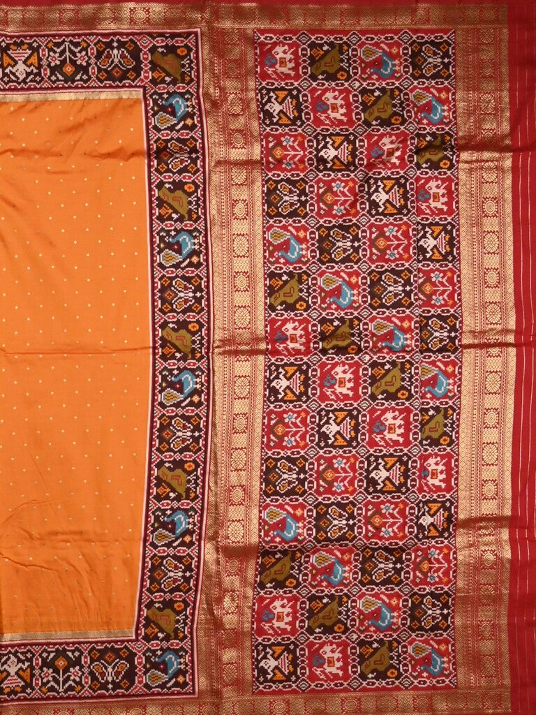 Banaras pattu saree orange color allover zari motifs & paithani border with paithani pallu and contrast blouse