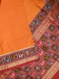Banaras pattu saree orange color allover zari motifs & paithani border with paithani pallu and contrast blouse
