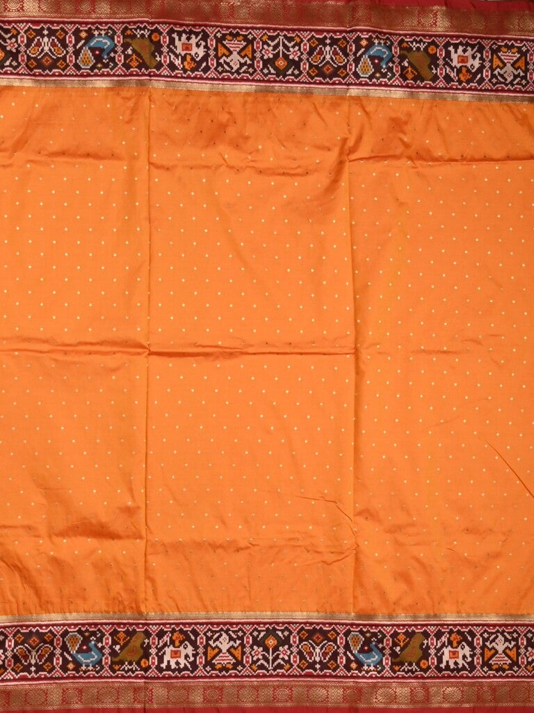 Banaras pattu saree orange color allover zari motifs & paithani border with paithani pallu and contrast blouse