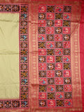 Banaras pattu saree light cream color allover zari motifs & paithani border with paithani pallu and contrast blouse
