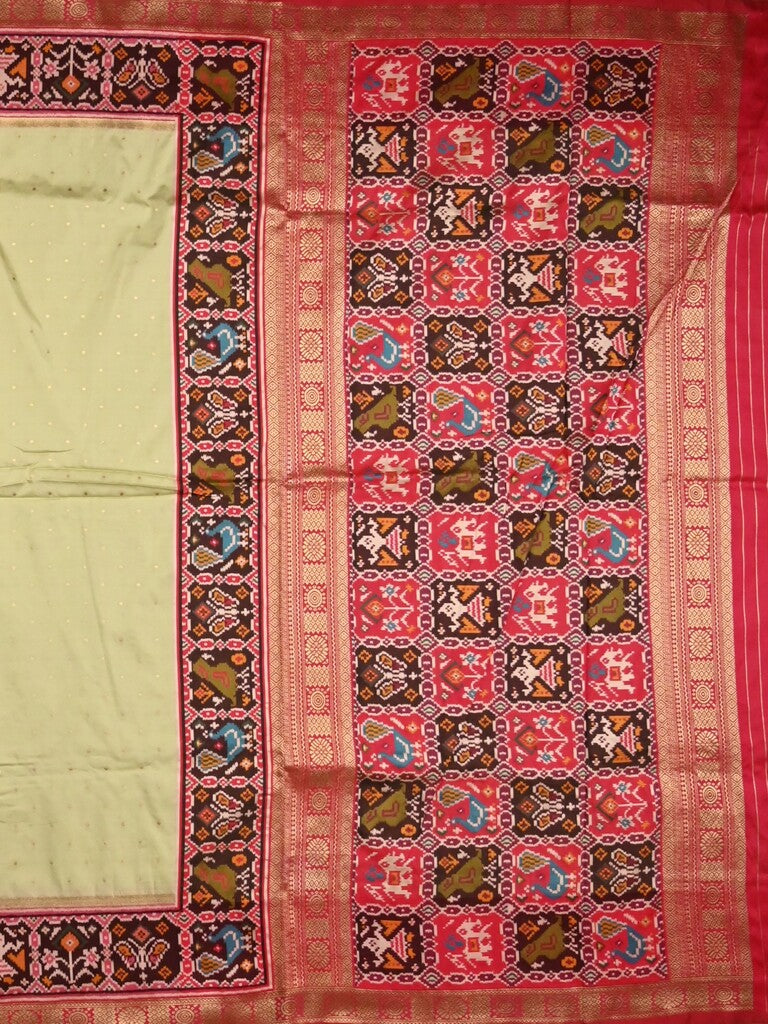 Banaras pattu saree light cream color allover zari motifs & paithani border with paithani pallu and contrast blouse