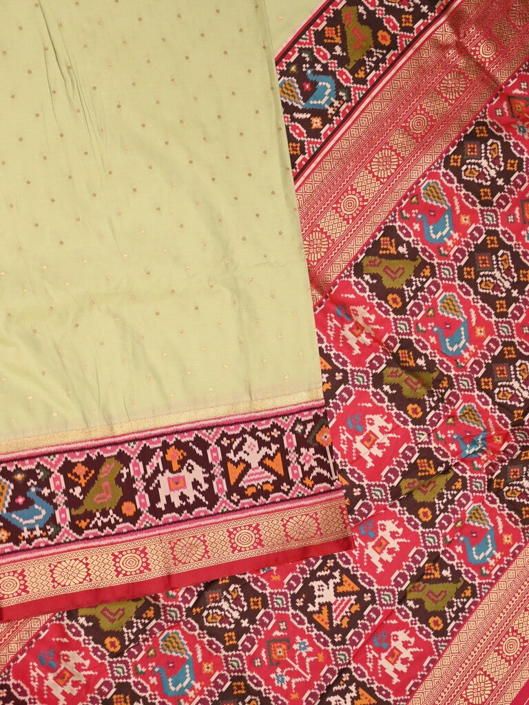 Banaras pattu saree light cream color allover zari motifs & paithani border with paithani pallu and contrast blouse