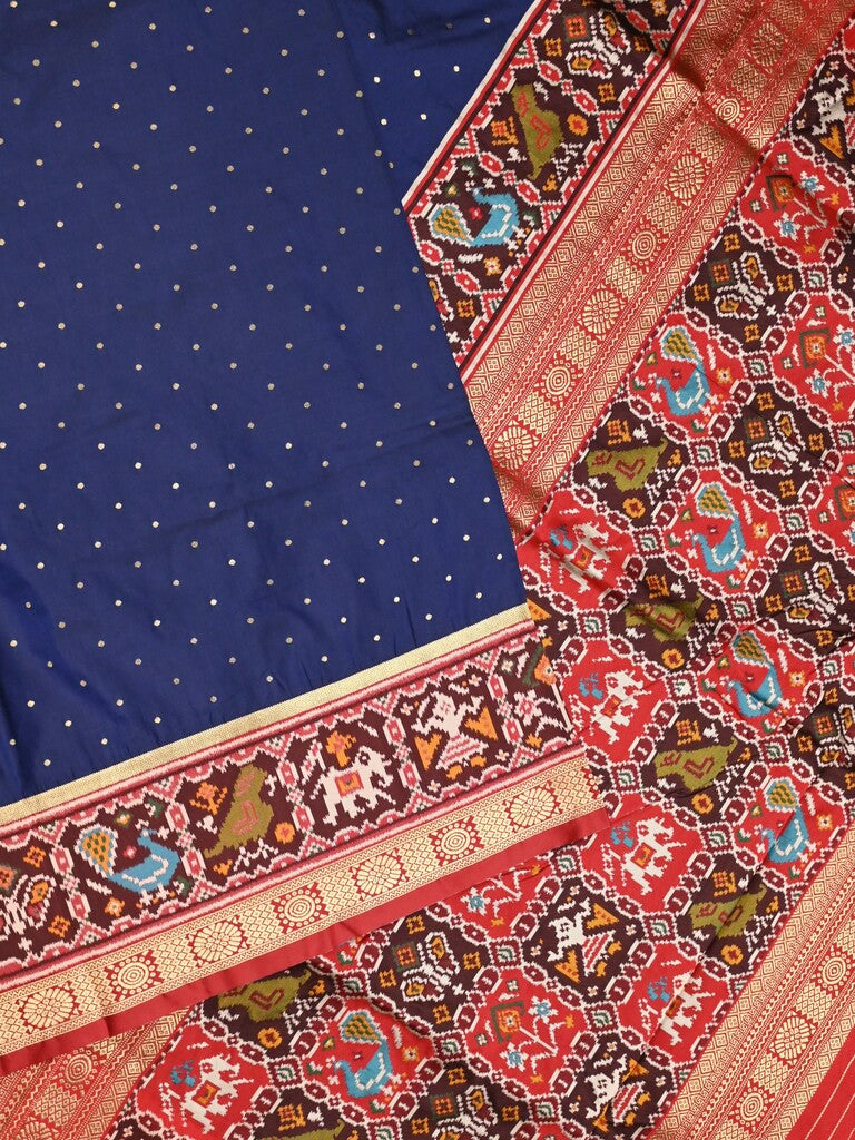 Banaras pattu saree royal blue color allover zari motifs & paithani border with paithani pallu and contrast blouse