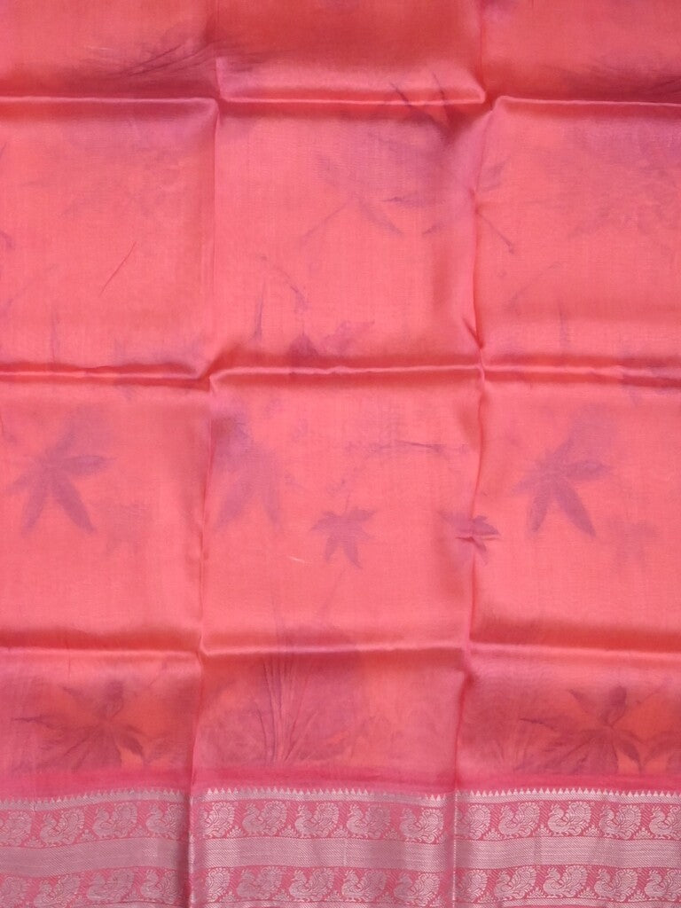 Mangalagiri fancy saree cream color allover prints & zari border with short pallu and contrast plain blouse