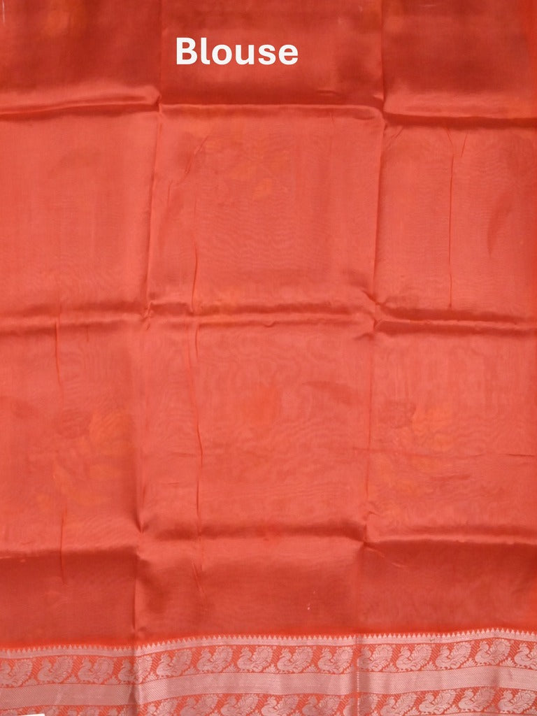 Mangalagiri fancy saree light grey color allover prints & zari border with short pallu and contrast plain blouse