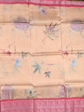 Mangalagiri fancy saree light peach color allover prints & zari border with short pallu and contrast plain blouse